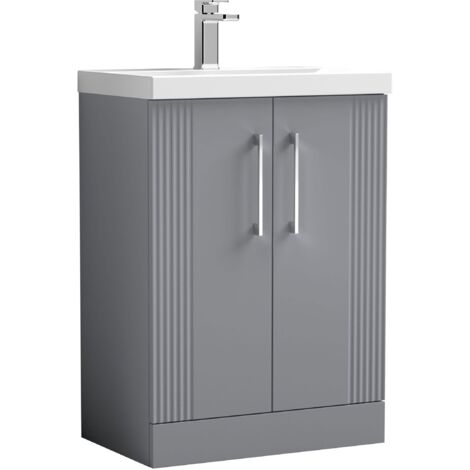 Nuie Deco Satin Grey 600mm 2 Door Vanity Unit and Mid Edge Ceramic Basin - DPF225A (1/5)
