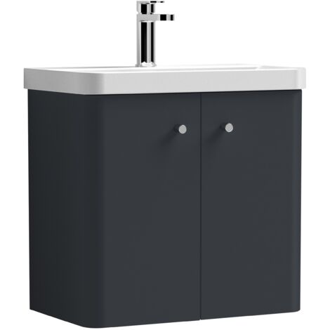 Nuie Core Wall Hung 2-Door Vanity Unit with Thin Edge Basin 600mm Wide - Satin Anthracite