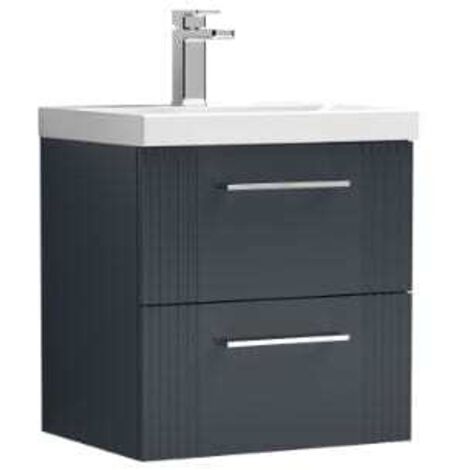 Nuie Deco Satin Soft Black 500mm Wall Hung 2 Drawer Vanity Unit and Minimalist Ceramic Basin - DPF1492B