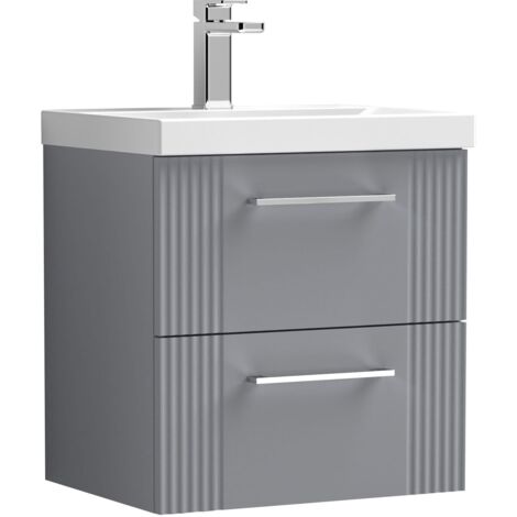 Nuie Deco Satin Grey 500mm Wall Hung 2 Drawer Vanity Unit and Mid Edge Ceramic Basin - DPF292A