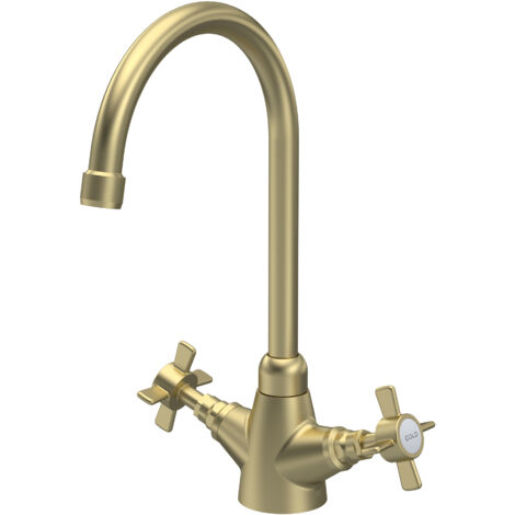 Nuie Traditional Mono Kitchen Sink Mixer Tap Dual Handle - Brushed Brass (1/4)