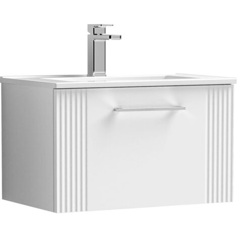 Nuie Deco Wall Hung 1-Drawer Vanity Unit with Basin-2 600mm Wide - Satin White