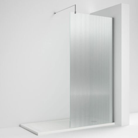 Nuie Fluted Wet Room Screen 1850mm High x 900mm Wide with Support Bar 8mm Glass - Polished Chrome (1/5)