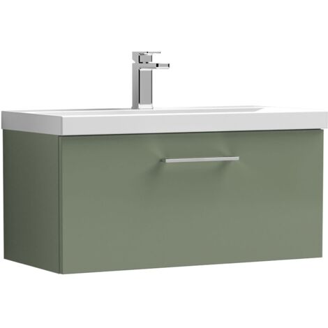 Nuie Arno Wall Hung 1-Drawer Vanity Unit with Basin-3 800mm Wide - Satin Green (1/5)
