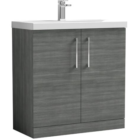 Nuie Arno Anthracite Woodgrain 800mm 2 Door Vanity Unit and Mid Edge Ceramic Basin - ARN505A