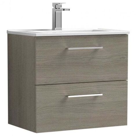 Nuie Arno Wall Hung 2-Drawer Vanity Unit with Basin-2 600mm Wide - Solace Oak Woodgrain (1/5)