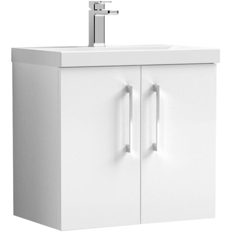 Nuie Arno Wall Hung 2-Door Vanity Unit with Basin-1 600mm Wide - Gloss White