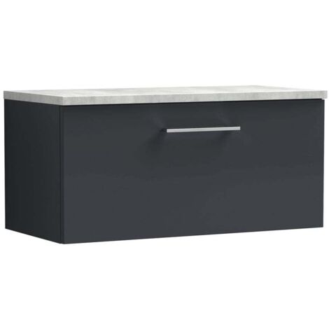 Nuie Arno Wall Hung 1-Drawer Vanity Unit with Bellato Grey Worktop 800mm Wide - Satin Anthracite (1/4)