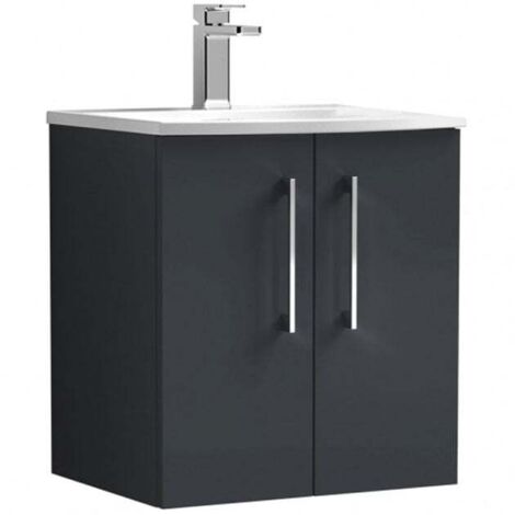 Nuie Arno Wall Hung 2-Door Vanity Unit with Basin-4 500mm Wide - Satin Anthracite (1/5)