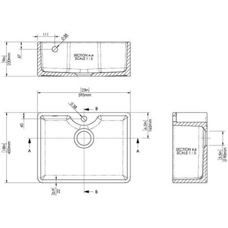Nuie Butler Fireclay Kitchen Sink with TL and Overflow 1.0 Bowl 595mm L x 450mm W - 1 Tap Hole