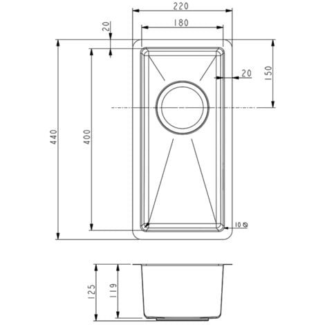 Prima+ R10 0.5 Bowl Undermount/Inset Kitchen Sink with Waste Kit 440mm L x 220mm W - Stainless Steel