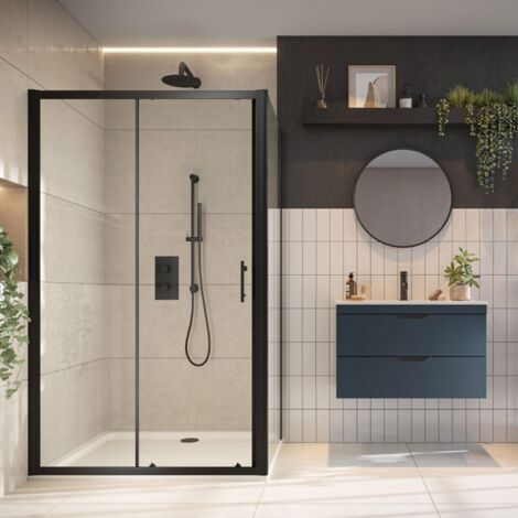 Orbit S6 Black Sliding Shower Door 1200mm Wide - 6mm Glass (1/2)