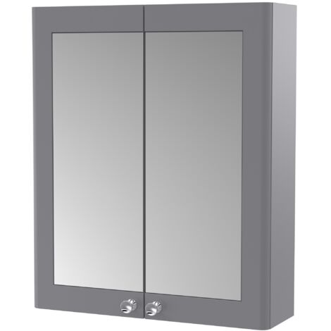 Nuie Classique Satin Grey 600mm 2 Door Mirrored Cabinet - CLA217 (1/3)