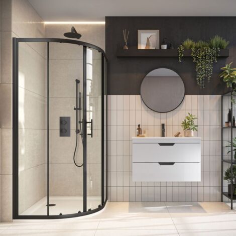 Orbit S6 Black 2-Door Quadrant Shower Enclosure 900mm x 900mm - 6mm Glass