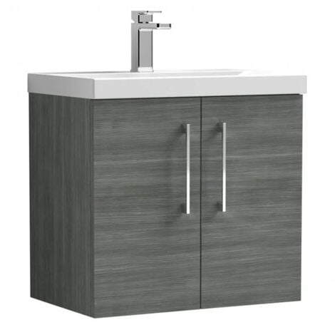Nuie Arno Wall Hung 2-Door Vanity Unit with Basin-1 600mm Wide - Anthracite Woodgrain
