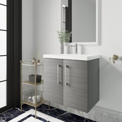 Nuie Arno Wall Hung 2-Door Vanity Unit with Basin-1 600mm Wide - Anthracite Woodgrain