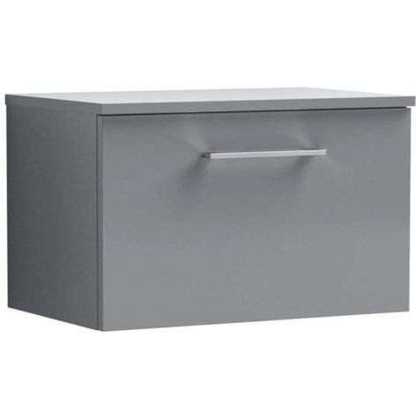 Nuie Arno Satin Grey 600mm Wall Hung Single Drawer Vanity Unit with Worktop - ARN2222W (1/4)