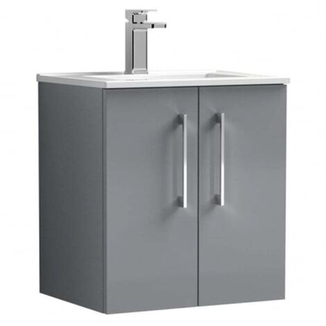 Nuie Arno Wall Hung 2-Door Vanity Unit with Basin-2 500mm Wide - Satin Grey (1/5)