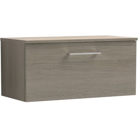 Nuie Arno Wall Hung 1-Drawer Vanity Unit with Worktop 800mm Wide - Solace Oak Woodgrain (1/5)