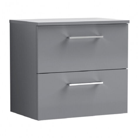Nuie Arno Satin Grey 600mm Wall Hung 2 Drawer Vanity Unit with Worktop - ARN2224W (1/4)