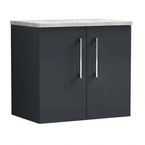 Nuie Arno Wall Hung 2-Door Vanity Unit with Bellato Grey Worktop 600mm Wide - Satin Anthracite (1/5)