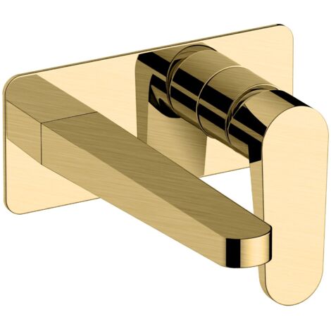 RAK Ischia Brushed Gold Wall Mounted Basin Mixer Tap with Back Plate - RAKISH3007G