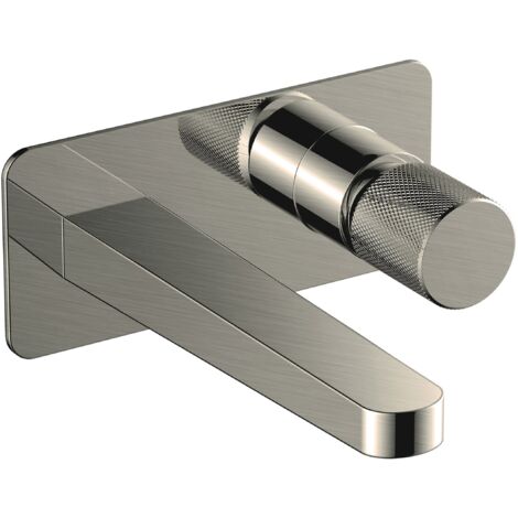 RAK Amalfi Brushed Nickel Wall Mounted Basin Mixer Tap with Back Plate - RAKAMA3007N (1/2)