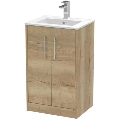 Hudson Reed Juno Floor Standing 2-Door Vanity Unit with Basin 2 500mm Wide - Autumn Oak