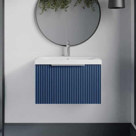Hudson Reed Fluted Wall Hung 1-Drawer Vanity Unit with Basin 1 600mm Wide - Satin Blue
