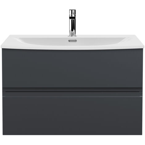 Hudson Reed Urban Wall Hung 2-Drawer Vanity Unit with Basin 4 Satin Anthracite - 800mm Wide