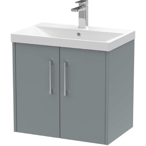 Hudson Reed Juno Wall Hung 2-Door Vanity Unit with Basin 3 600mm Wide - Coastal Grey