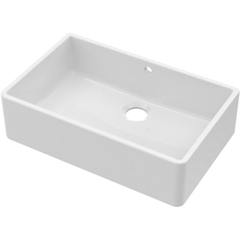 Nuie Butler Fireclay Kitchen Sink with Overflow 1.0 Bowl 795mm L x 500mm W - White (1/2)