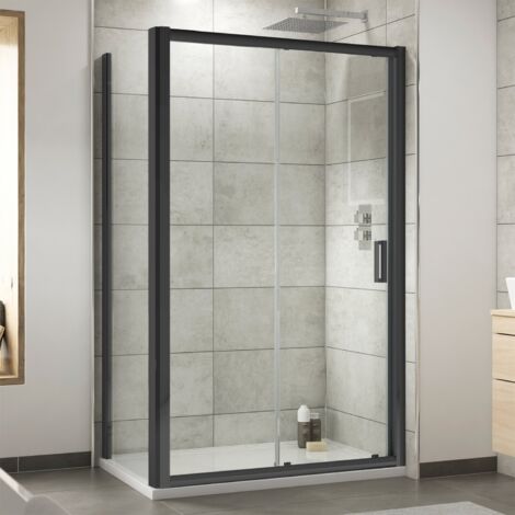 Nuie Rene Black Sliding Door Rectangular Shower Enclosure 1400mm x 900mm - 6mm Glass