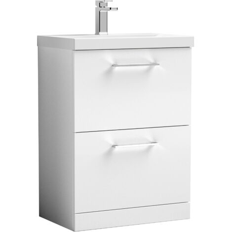 Nuie Arno Floor Standing 2-Drawer Vanity Unit with Basin-3 600mm Wide - Gloss White (1/5)