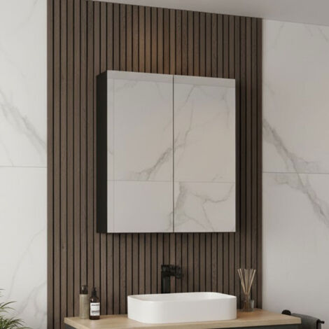 Nuie Parade 2-Door Mirrored Bathroom Cabinet 600mm Wide - Satin Anthracite (1/4)
