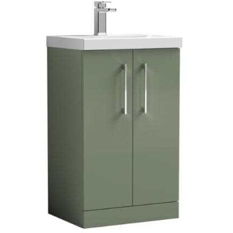 Nuie Arno Satin Green 600mm 2 Door Vanity Unit and Thin Edge Ceramic Basin - ARN803D (1/5)
