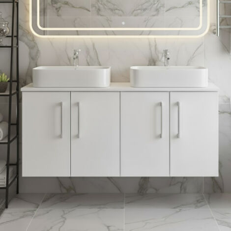 Nuie Arno Wall Hung 4-Door Vanity Unit with Worktop 1200mm Wide - Gloss White (1/5)