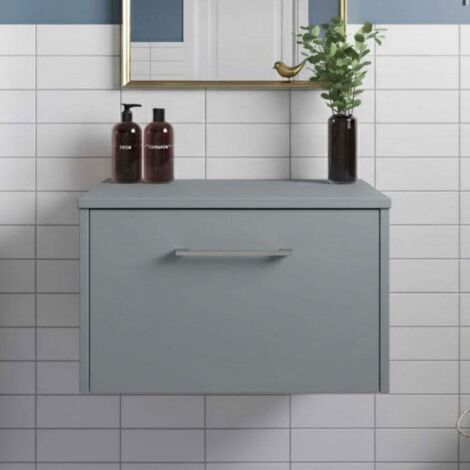 Hudson Reed Juno Wall Hung 1-Drawer Vanity Unit with Worktop 600mm Wide - Coastal Grey (1/5)