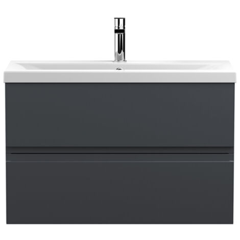 Hudson Reed Urban Wall Hung 2-Drawer Vanity Unit with Basin 1 Satin Anthracite - 800mm Wide