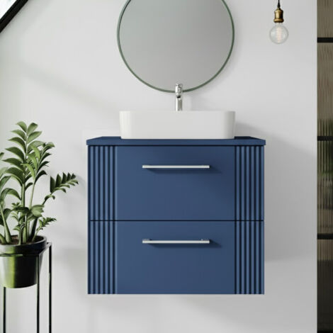 Nuie Deco Wall Hung 2-Drawer Vanity Unit with Worktop 600mm Wide - Satin Blue