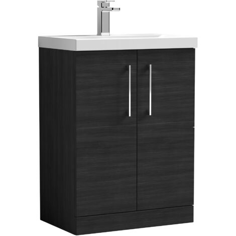 Nuie Arno Charcoal Black Woodgrain 600mm 2 Door Vanity Unit and Thin Edge Ceramic Basin - ARN603D (1/5)