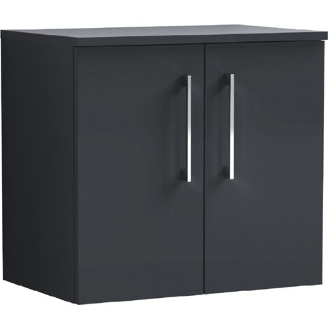 Nuie Arno Wall Hung 2-Door Vanity Unit with Worktop 600mm Wide - Satin Anthracite (1/5)