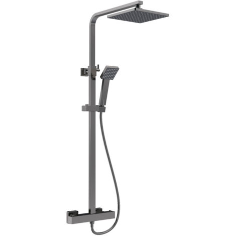 Nuie Brushed Pewter Thermostatic Shower Bar Valve and Rigid Riser Shower Kit with Square Head- JTY786