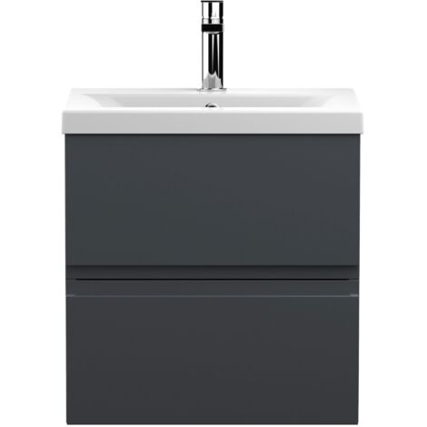 Hudson Reed Urban Satin Soft Black 500mm Wall Hung 2 Drawer Vanity Unit and Mid Edge Ceramic Basin - URB1402A (1/5)