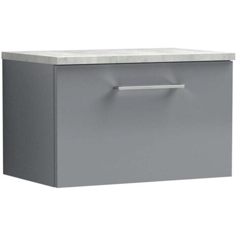 Nuie Arno Wall Hung 1-Drawer Vanity Unit with Bellato Grey Worktop 600mm Wide - Satin Grey (1/4)