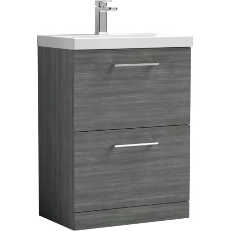 Nuie Arno Floor Standing 2-Drawer Vanity Unit with Basin-3 600mm Wide - Anthracite Woodgrain (1/5)