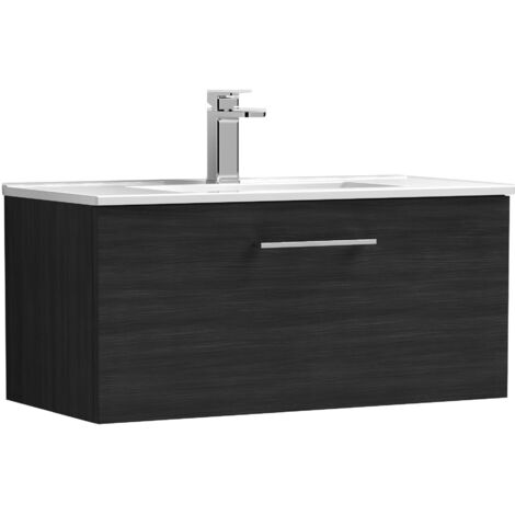 Nuie Arno Wall Hung 1-Drawer Vanity Unit with Basin-2 800mm Wide - Black Woodgrain
