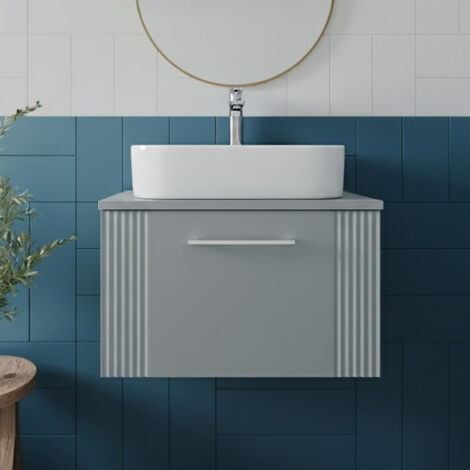 Nuie Deco Satin Grey 600mm Wall Hung Single Drawer Vanity Unit with Worktop - DPF294W
