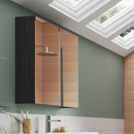 Nuie Arno Mirrored Bathroom Cabinet (50/50) 715mm H x 600mm W - Anthracite Woodgrain
