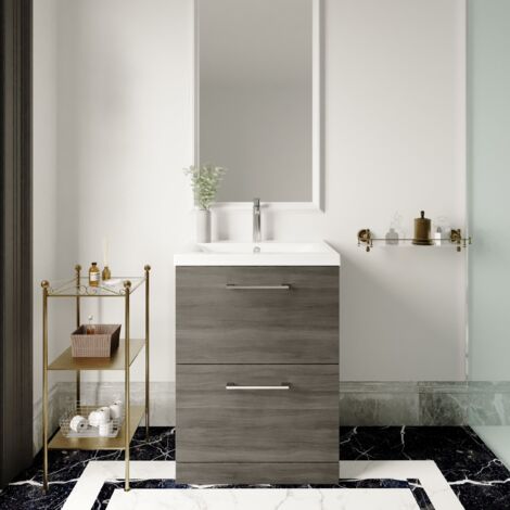 Nuie Arno Floor Standing 2-Drawer Vanity Unit with Basin-2 600mm Wide - Anthracite Woodgrain (1/5)